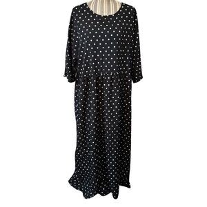 NWT Cellabie Dress XL Black with White Polka Dots Maxi Ruffled 3/4 Sleeves